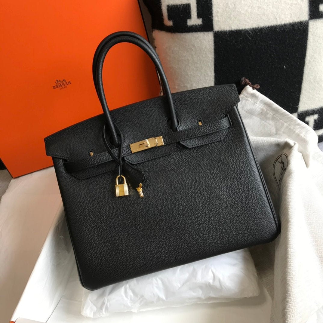 SAC HM BIRKIN 35 CM NOIR TOGO QUINCAILLERIE OR