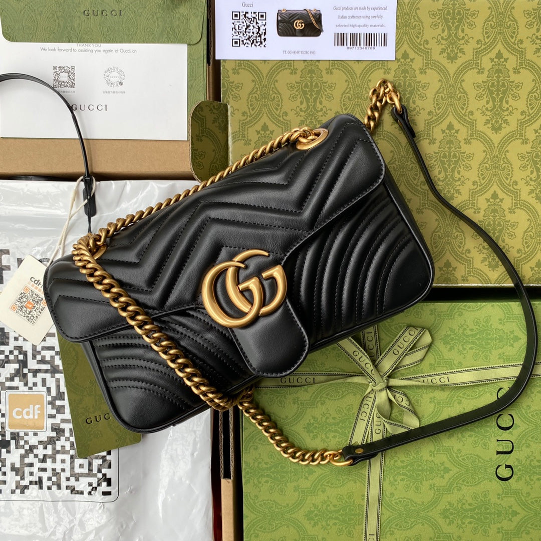 gg marmont 26 cm cuir de veau noir accessoires dorés
