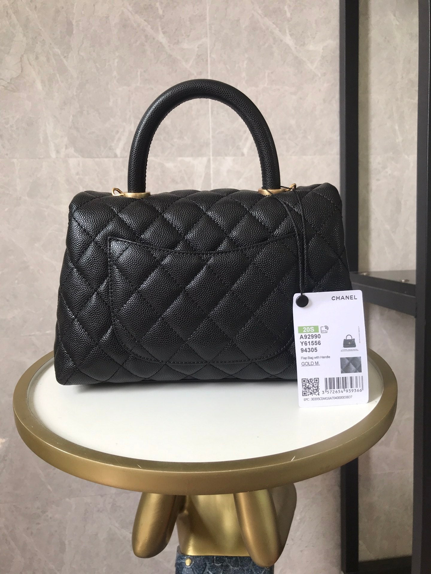 ブラックキルティングキャビアココトップハンドル 24金金具