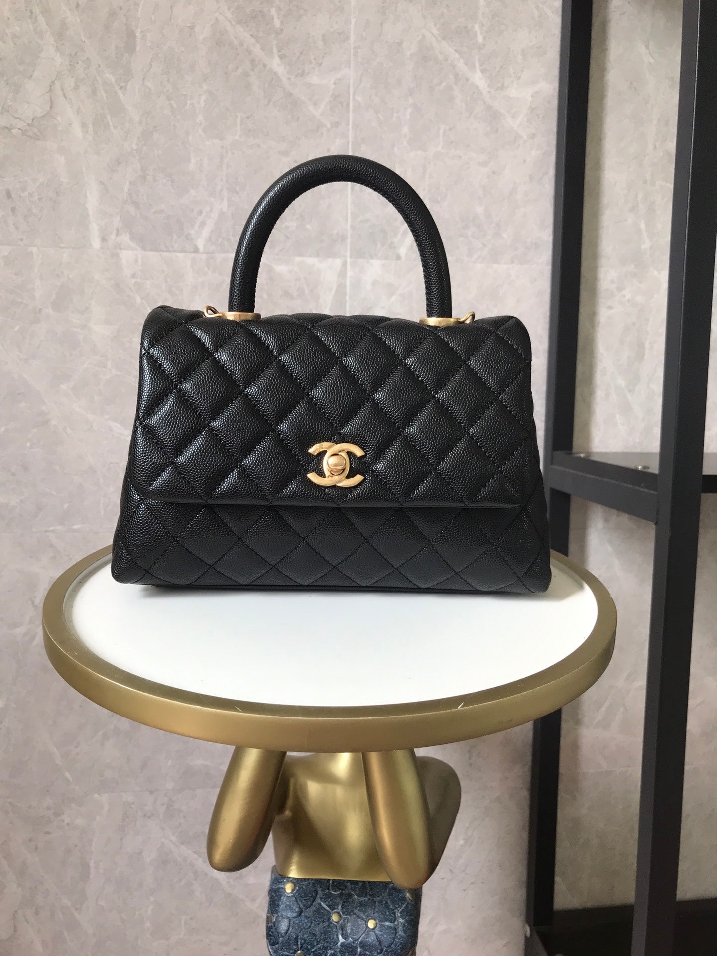 ブラックキルティングキャビアココトップハンドル 24金金具