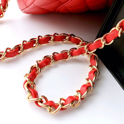 ミニ レクタングル フラップバッグ 20cm レッド ラムスキン ゴールド金具