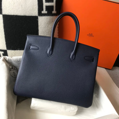 SAC HM BIRKIN 35 CM BLEU MARINE TOGO QUINCAILLERIE OR