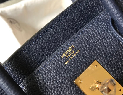 SAC HM BIRKIN 35 CM BLEU MARINE TOGO QUINCAILLERIE OR
