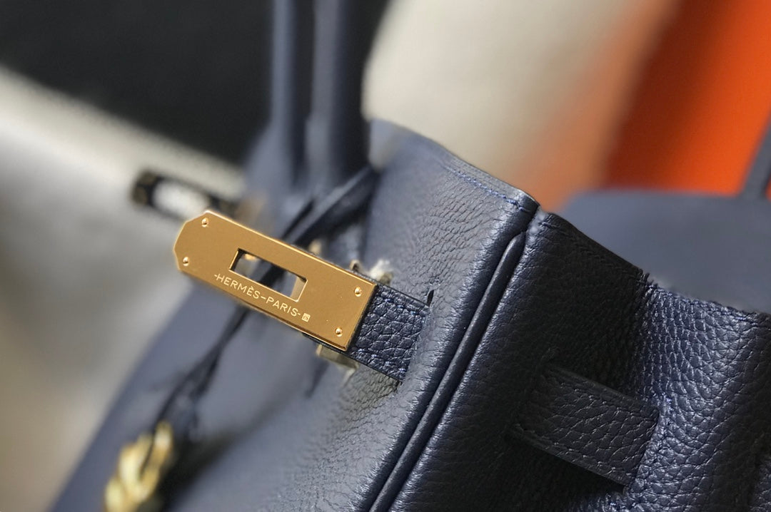 SAC HM BIRKIN 35 CM BLEU MARINE TOGO QUINCAILLERIE OR