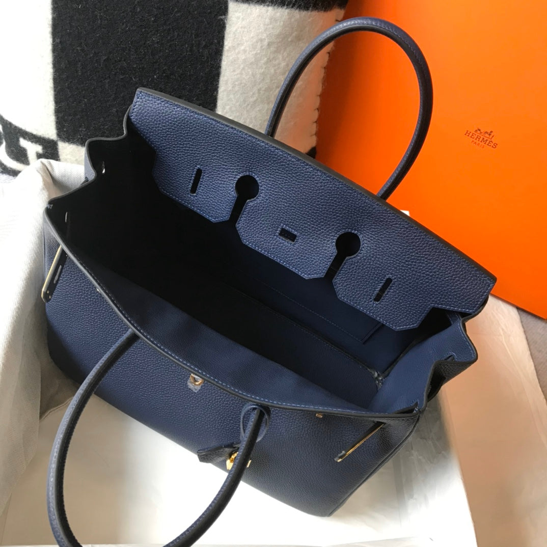 SAC HM BIRKIN 35 CM BLEU MARINE TOGO QUINCAILLERIE OR