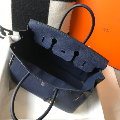 SAC HM BIRKIN 35 CM BLEU MARINE TOGO QUINCAILLERIE OR