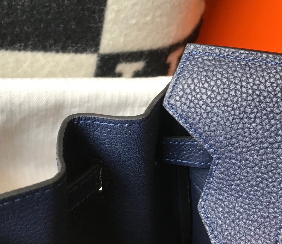 SAC HM BIRKIN 35 CM BLEU MARINE TOGO QUINCAILLERIE OR