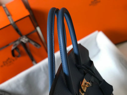 SAC HM BIRKIN 35 CM AZURE TOGO QUINCAILLERIE OR