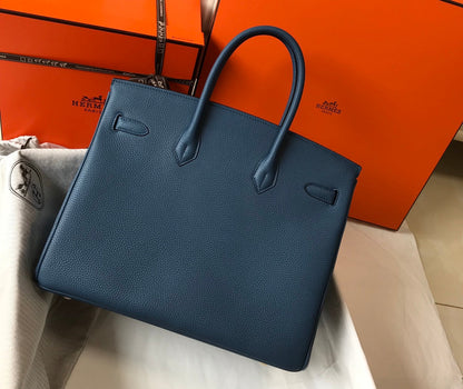 SAC HM BIRKIN 35 CM AZURE TOGO QUINCAILLERIE OR