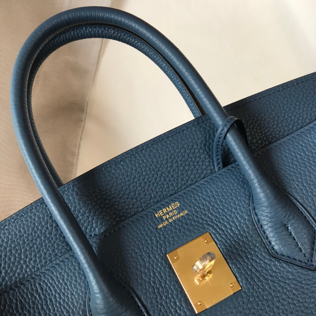 SAC HM BIRKIN 35 CM AZURE TOGO QUINCAILLERIE OR