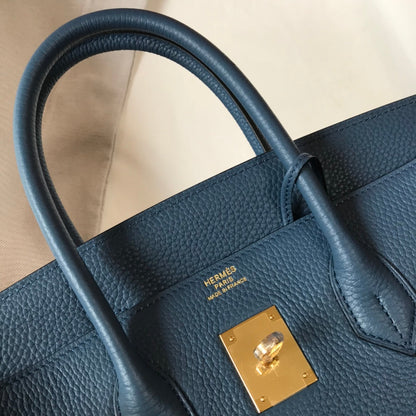 SAC HM BIRKIN 35 CM AZURE TOGO QUINCAILLERIE OR
