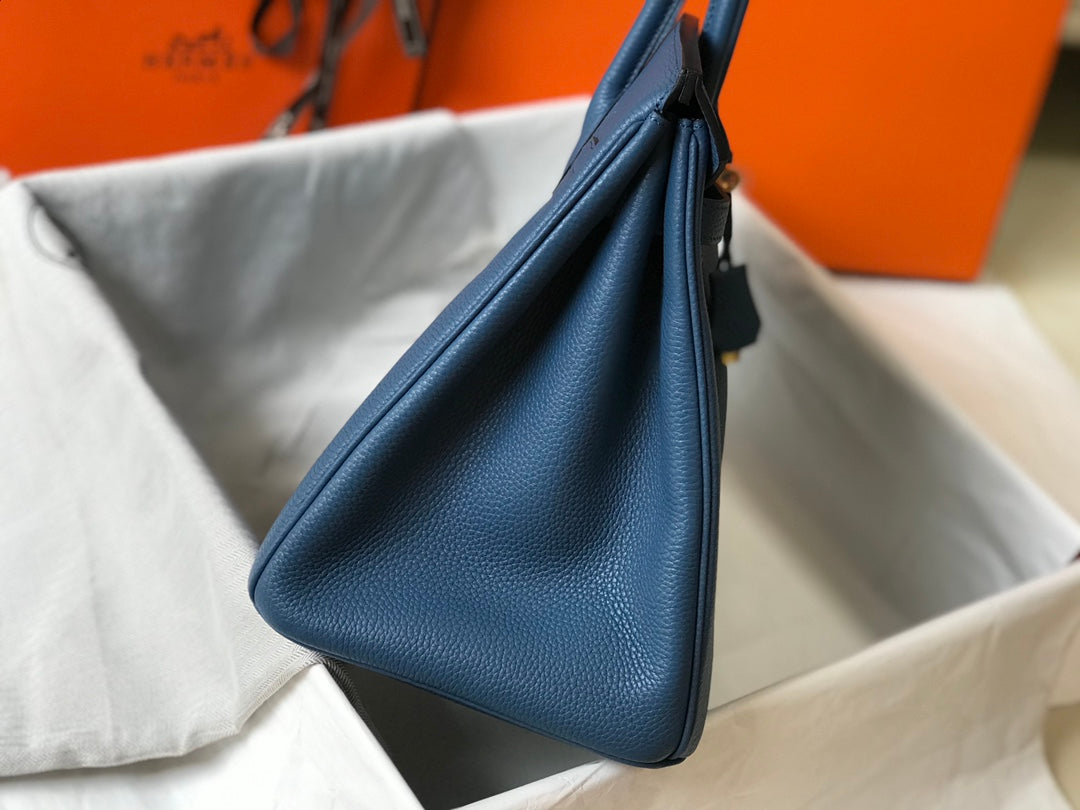 SAC HM BIRKIN 35 CM AZURE TOGO QUINCAILLERIE OR