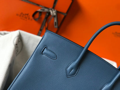 SAC HM BIRKIN 35 CM AZURE TOGO QUINCAILLERIE OR
