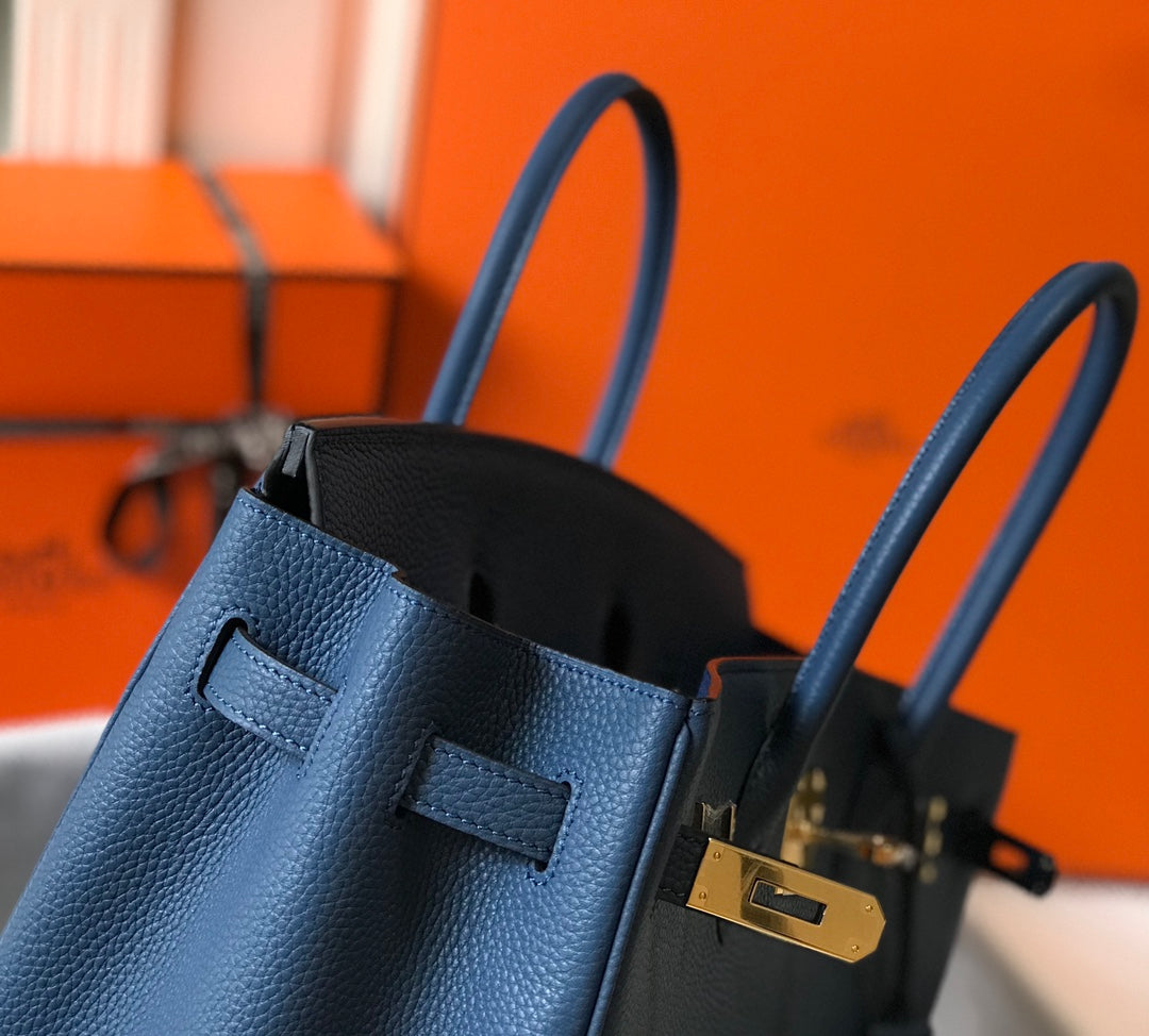 SAC HM BIRKIN 35 CM AZURE TOGO QUINCAILLERIE OR