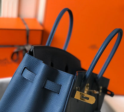 SAC HM BIRKIN 35 CM AZURE TOGO QUINCAILLERIE OR