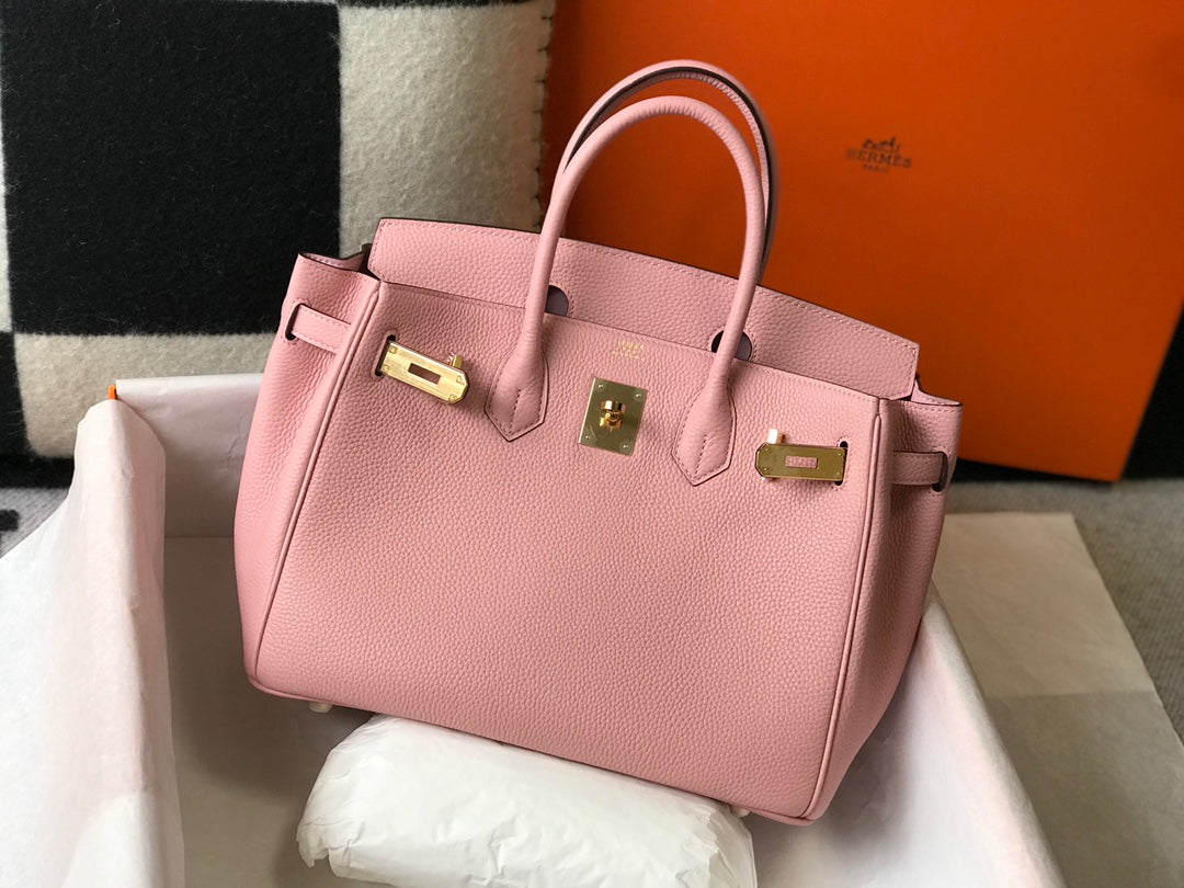Sac HM Birkin 35 cm en cuir Togo rose et accessoires dorés