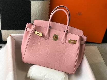 Sac HM Birkin 35 cm en cuir Togo rose et accessoires dorés