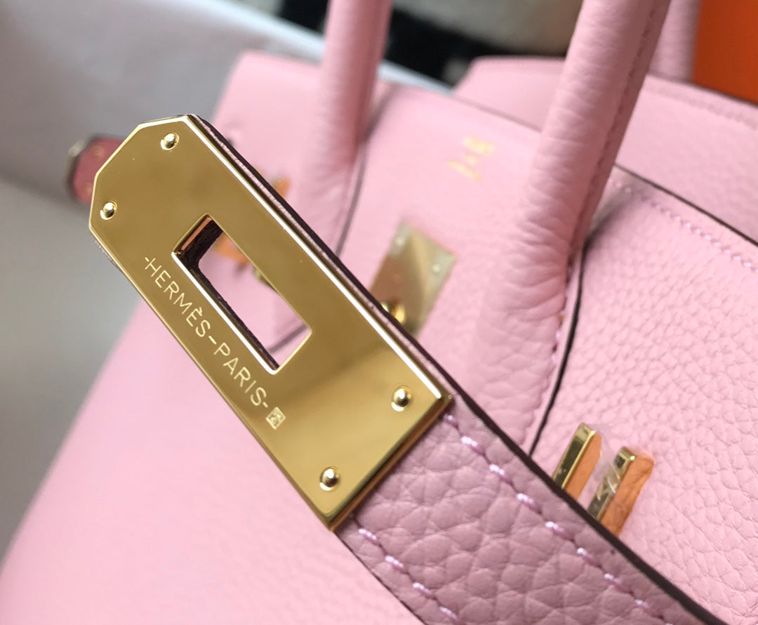 Sac HM Birkin 35 cm en cuir Togo rose et accessoires dorés