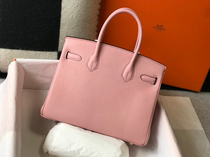 Sac HM Birkin 35 cm en cuir Togo rose et accessoires dorés