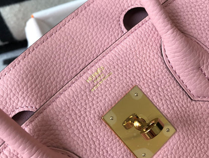 Sac HM Birkin 35 cm en cuir Togo rose et accessoires dorés