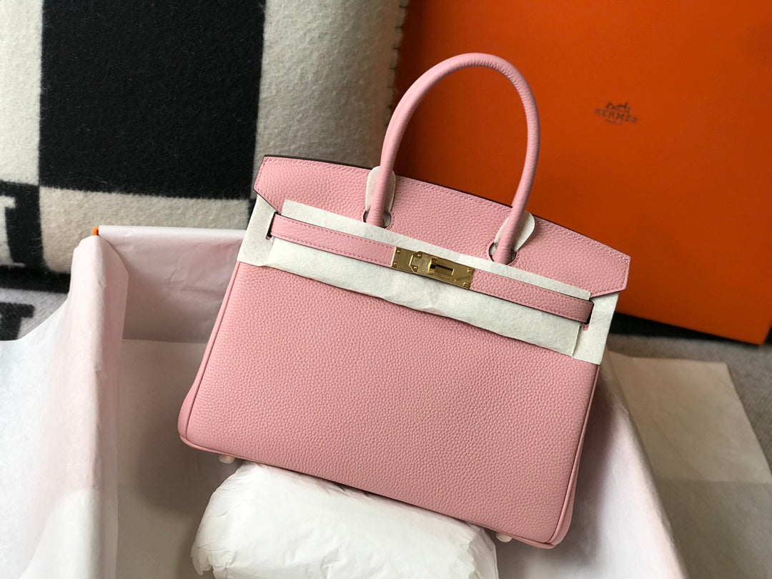 Sac HM Birkin 35 cm en cuir Togo rose et accessoires dorés