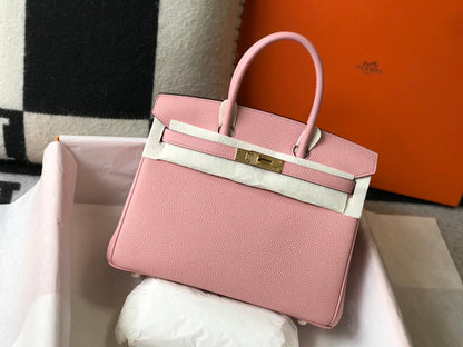 Sac HM Birkin 35 cm en cuir Togo rose et accessoires dorés
