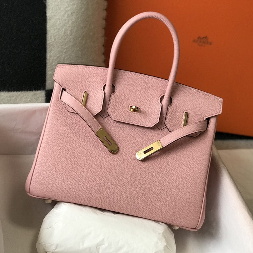 Sac HM Birkin 35 cm en cuir Togo rose et accessoires dorés
