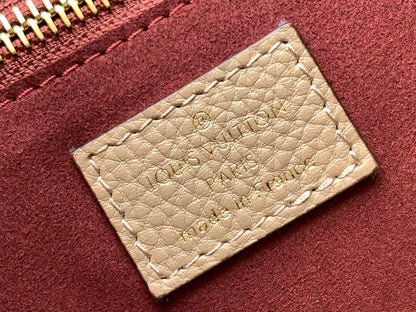 NEVERFULL MM 32 CUIR EMPREINTE MONOGRAMME BEIGE 