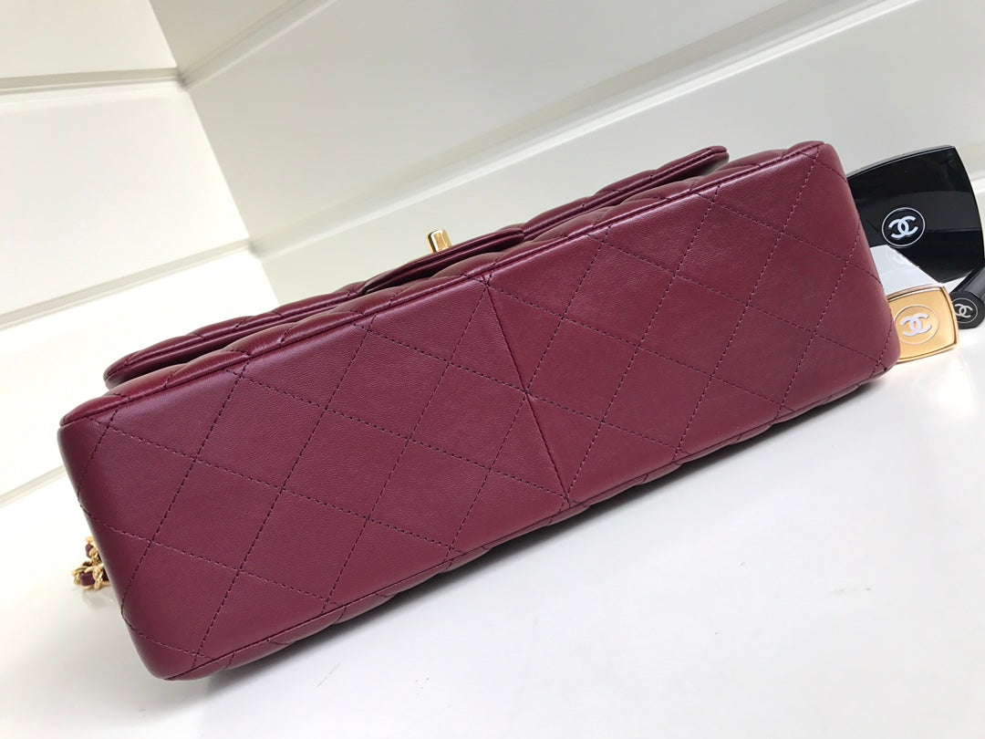 フラップバッグ ジャンボ 30 バーガンディ ラムスキン ゴールド金具