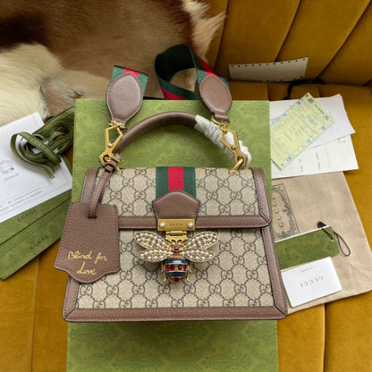 SAC À MAIN GG MINI 25 EN TOILE BEIGE ET CUIR DE VEAU MARRON