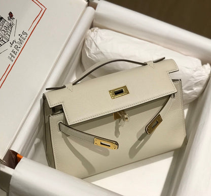 Pochette HM Kelly 22 cm Blanc Beige Swift Quincaillerie dorée