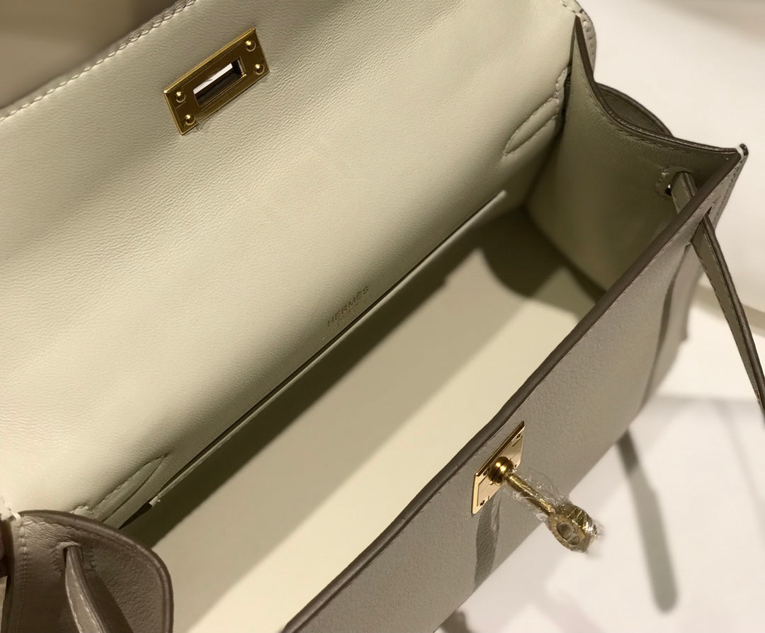 Pochette HM Kelly 22 cm Blanc Beige Swift Quincaillerie dorée
