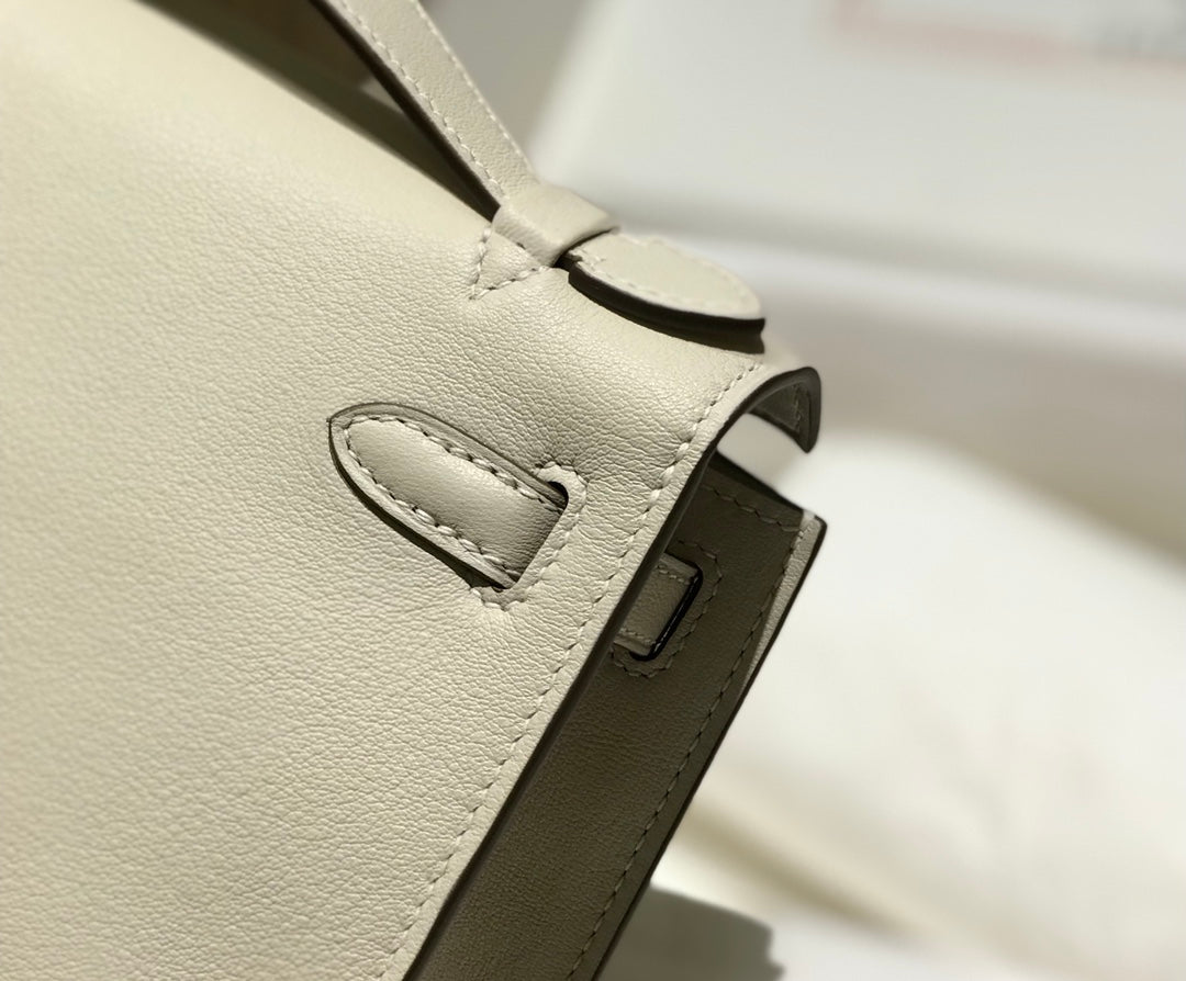 Pochette HM Kelly 22 cm Blanc Beige Swift Quincaillerie dorée