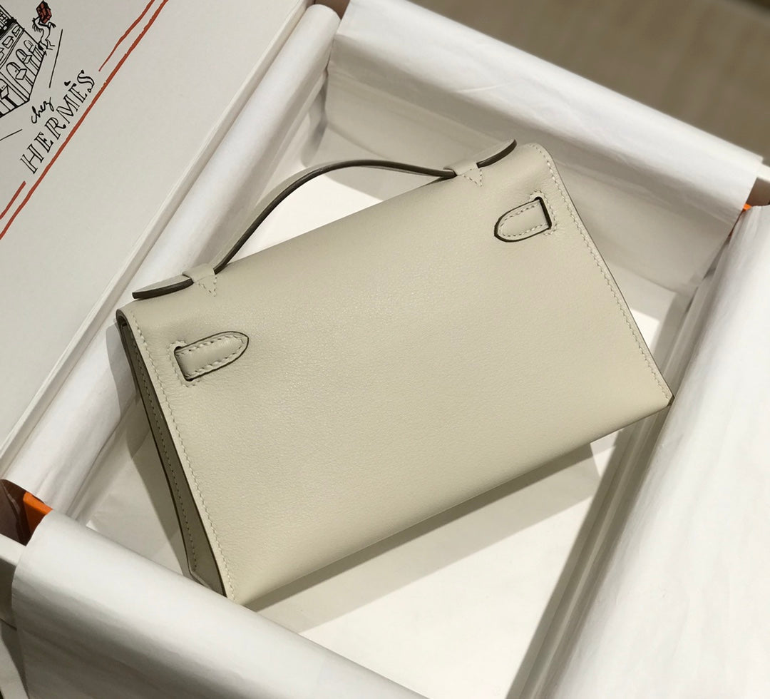 Pochette HM Kelly 22 cm Blanc Beige Swift Quincaillerie dorée