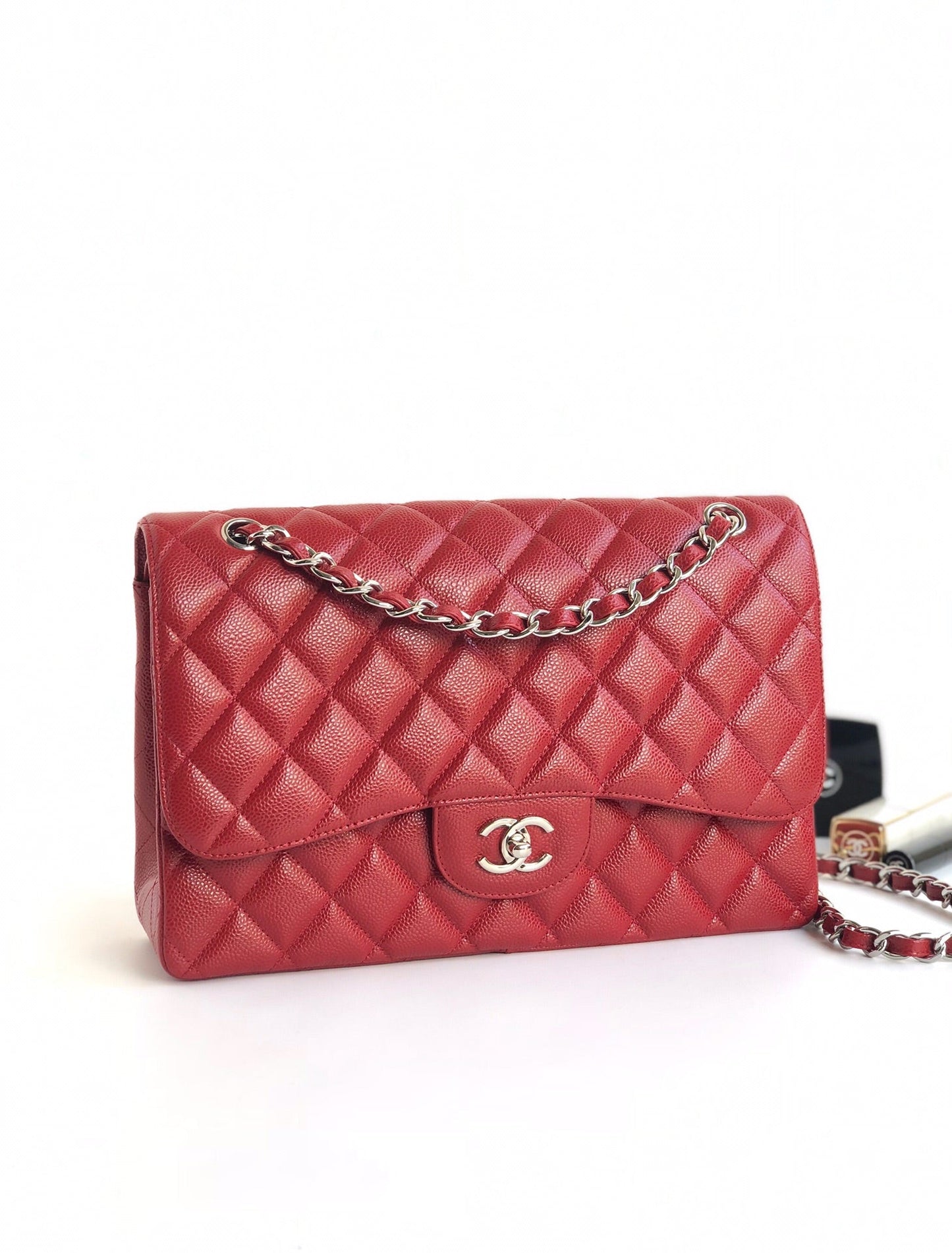 SAC À RABAT JUMBO 30CM ROUGE CAVIAR QUINCAILLERIE ARGENTÉE