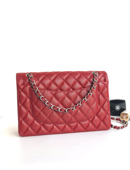 SAC À RABAT JUMBO 30CM ROUGE CAVIAR QUINCAILLERIE ARGENTÉE
