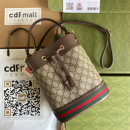 SAC SEAU OPHIDIA MOYEN 26 AVEC TOILE EN TOILE BEIGE ÉBÈNE ET CUIR DE VEAU MARRON