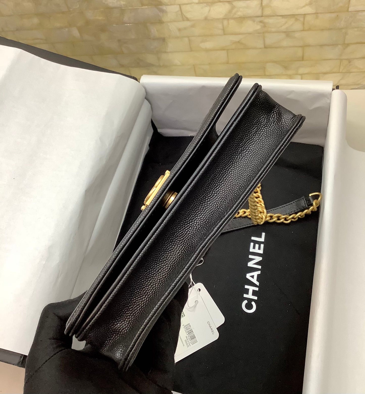 cc leboy woc 19cm noir matelassé caviar matériel doré