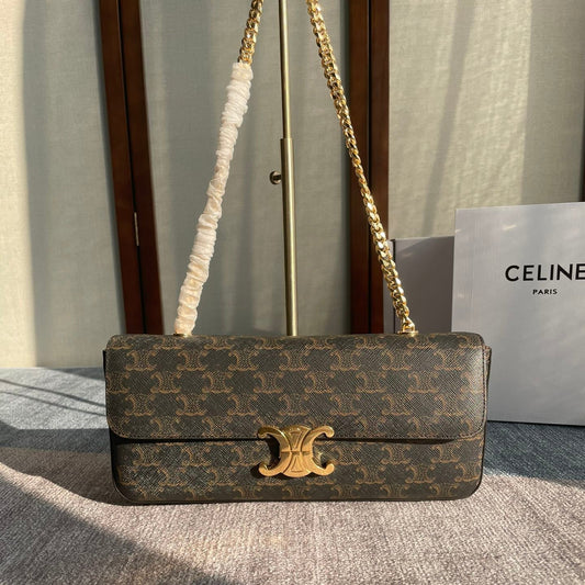 SAC À BANDOULIÈRE CHAÎNE CLAUDE 33 EN TOILE TRIOMPHE NOIRE, QUINCAILLERIE DORÉ