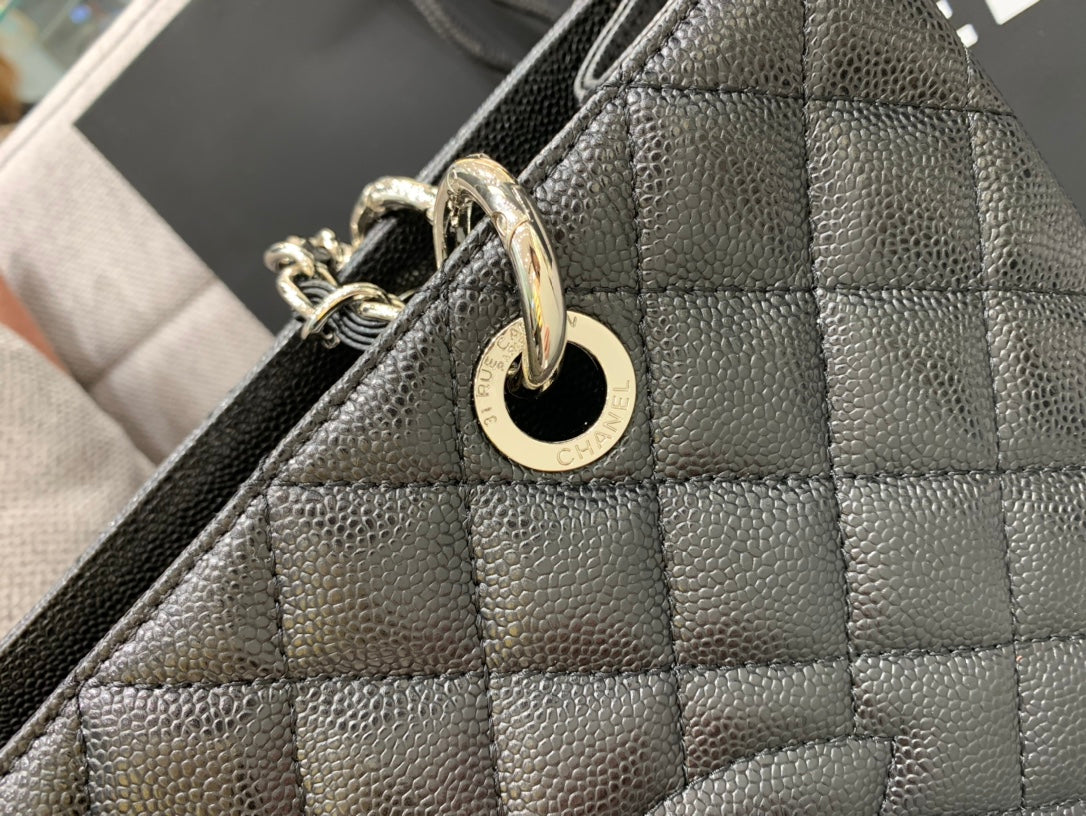 CC グランド ショッピングトートバッグ 34cm ブラック キャビア シルバー金具