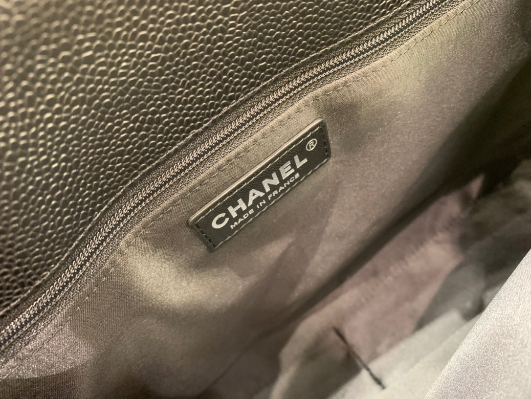 CC グランド ショッピングトートバッグ 34cm ブラック キャビア シルバー金具