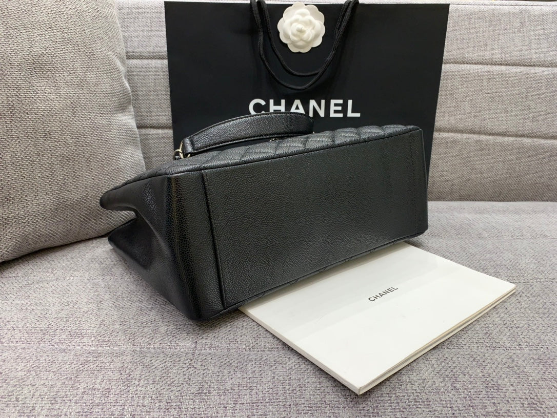 CC グランド ショッピングトートバッグ 34cm ブラック キャビア シルバー金具