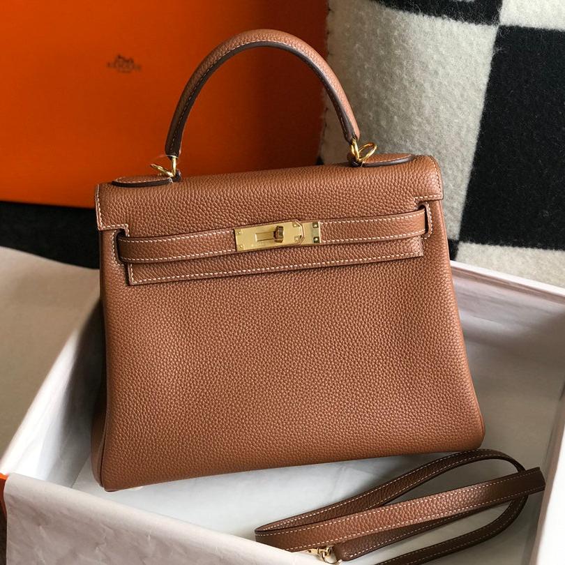 HM ケリー 32cm バッグ ブラウン トーゴ ゴールド金具