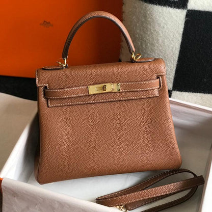HM ケリー 32cm バッグ ブラウン トーゴ ゴールド金具