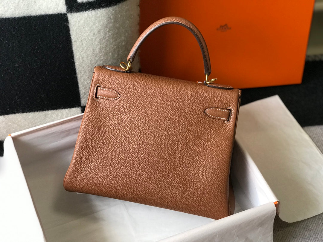 HM ケリー 32cm バッグ ブラウン トーゴ ゴールド金具