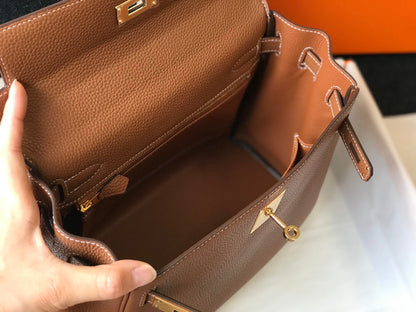 HM ケリー 32cm バッグ ブラウン トーゴ ゴールド金具
