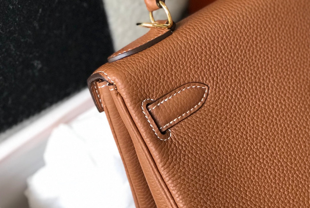 HM ケリー 32cm バッグ ブラウン トーゴ ゴールド金具