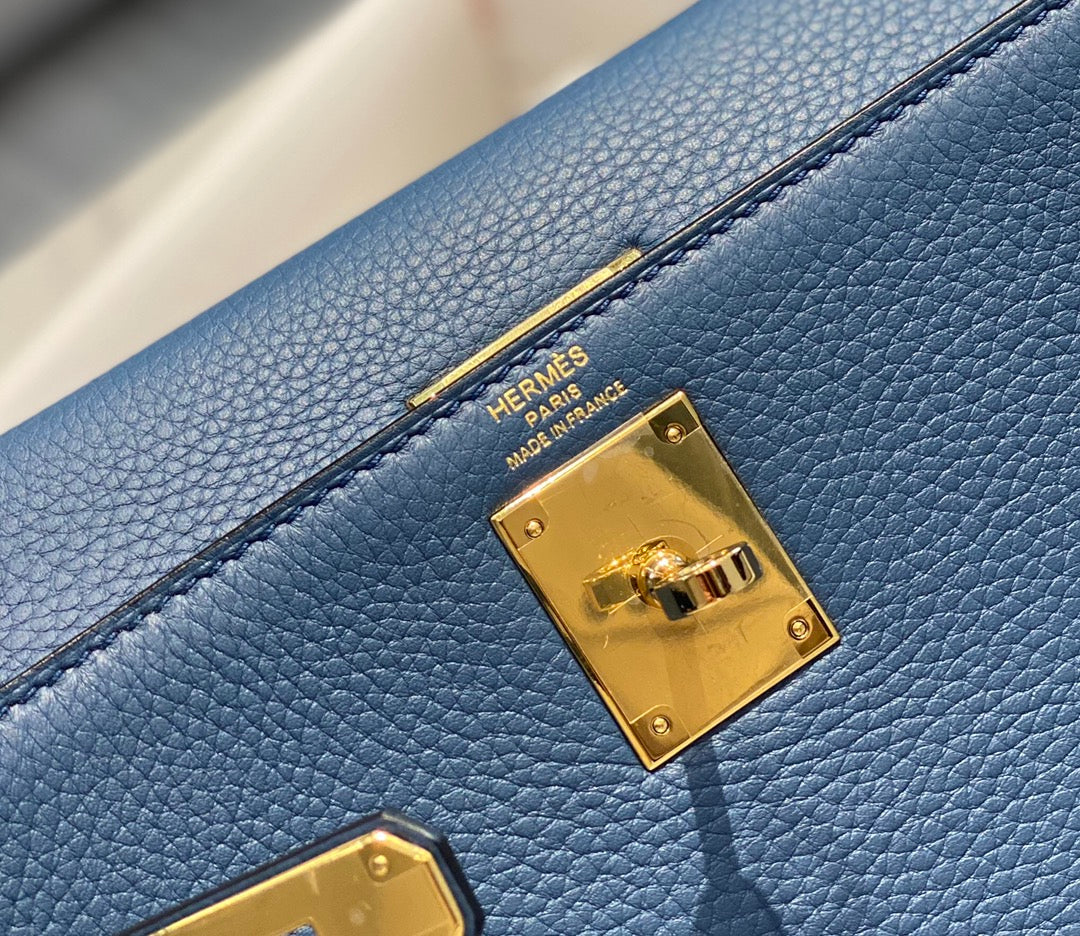 HM ケリー 32cm ブルー トゴレザー ゴールド金具