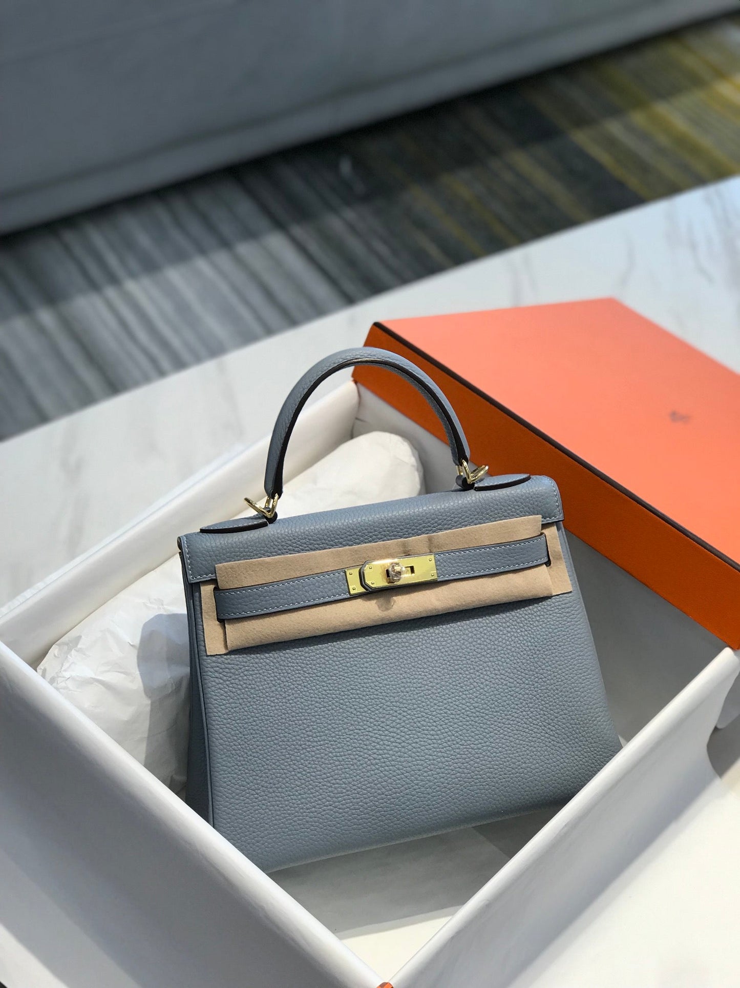 HM ケリー 32cm バッグ 強化グレー トーゴ ゴールド金具