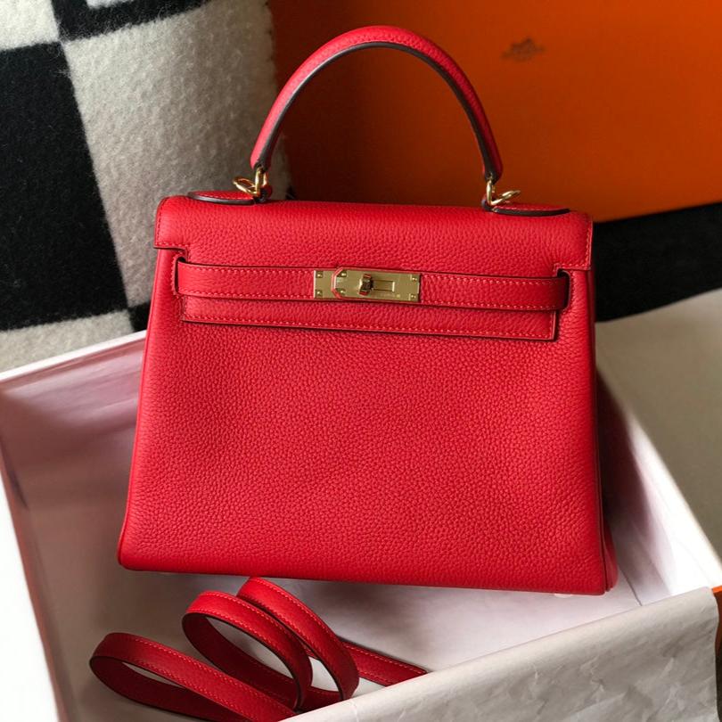 HM ケリー 25cm レッド トーゴ ゴールド金具